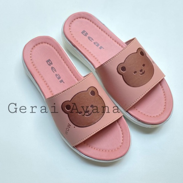 CUTE BEAR Sandal Slip On Teplek Wanita Pria - GRATIS BOX Sandal Wanita Nevada