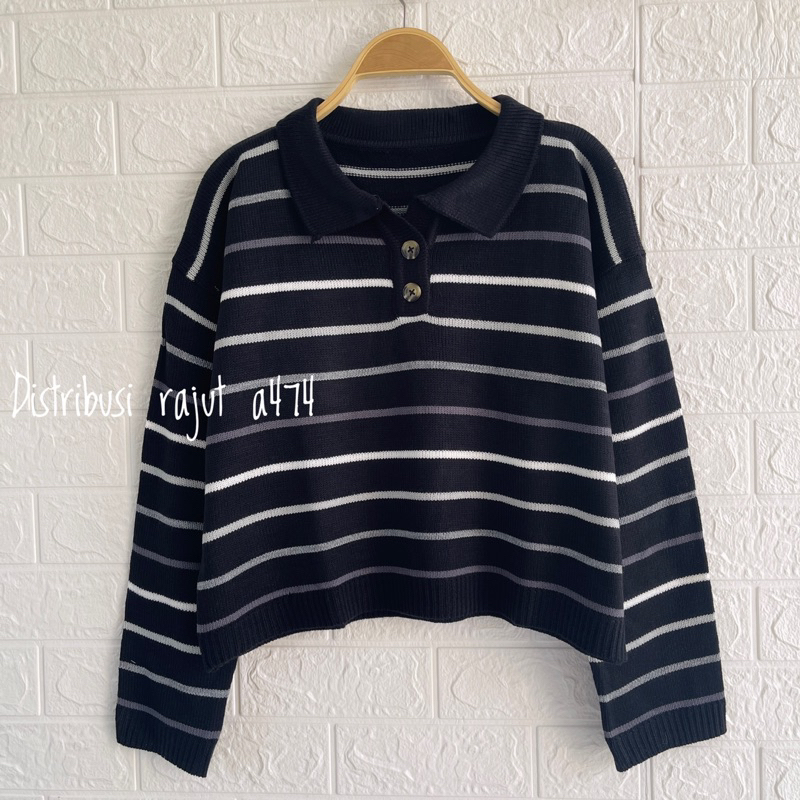 SAKURAI SWEATER RAJUT POLO KANCING KOREA MOTIF BLASTER