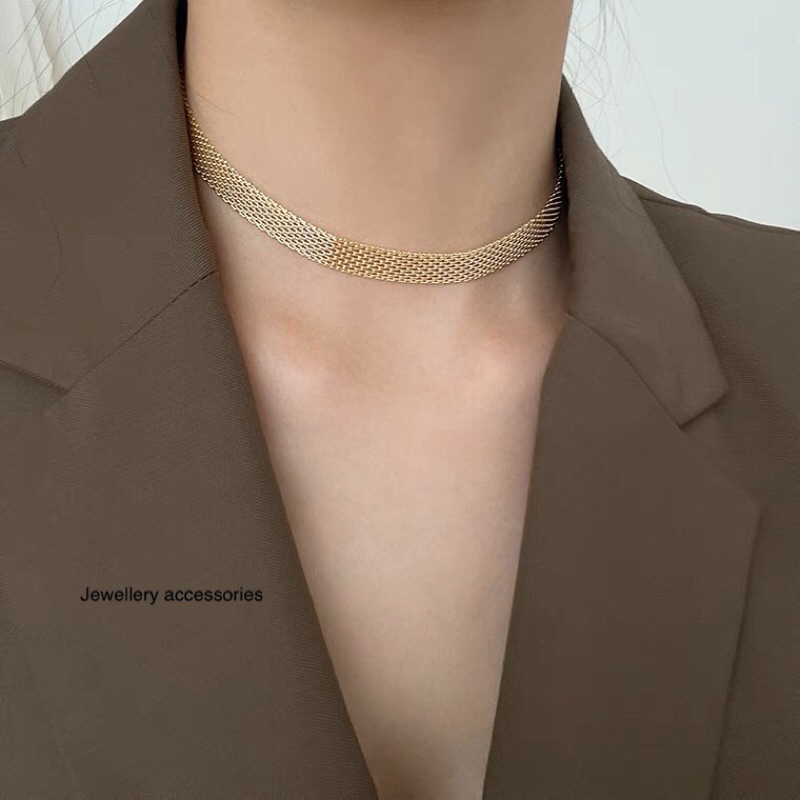 Kalung Titanium Choker Gold Elegan Korea Trending Fashion Style