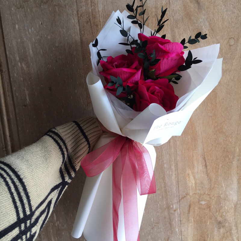 Jual Bouquet Tangkai Roses Besar Artificial Hot Pink Premium Buket