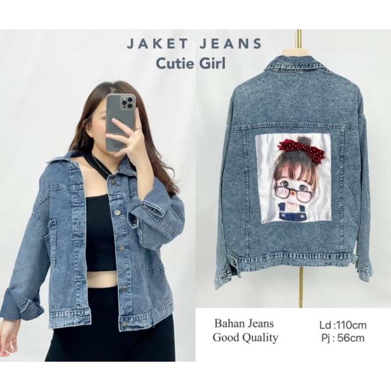 MDLV ~ Jaket Jeans Wanita Lengan panjang Motif Ribbon Import