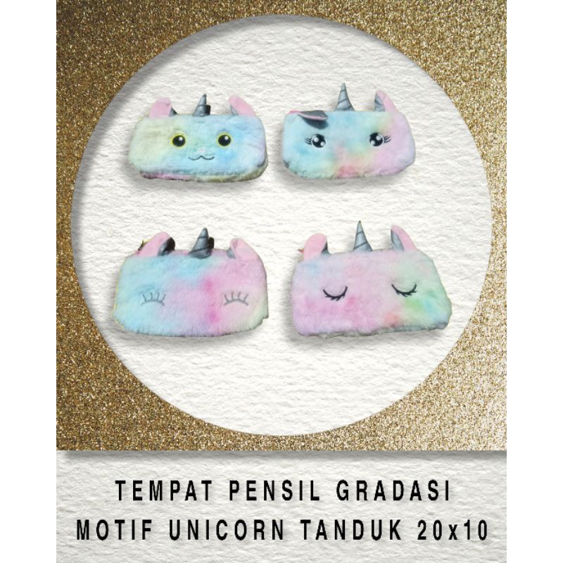 

[PROMO] TEMPAT PENSIL BELUDRU GRADASI MOTIF UNICORN TANDUK 20x10