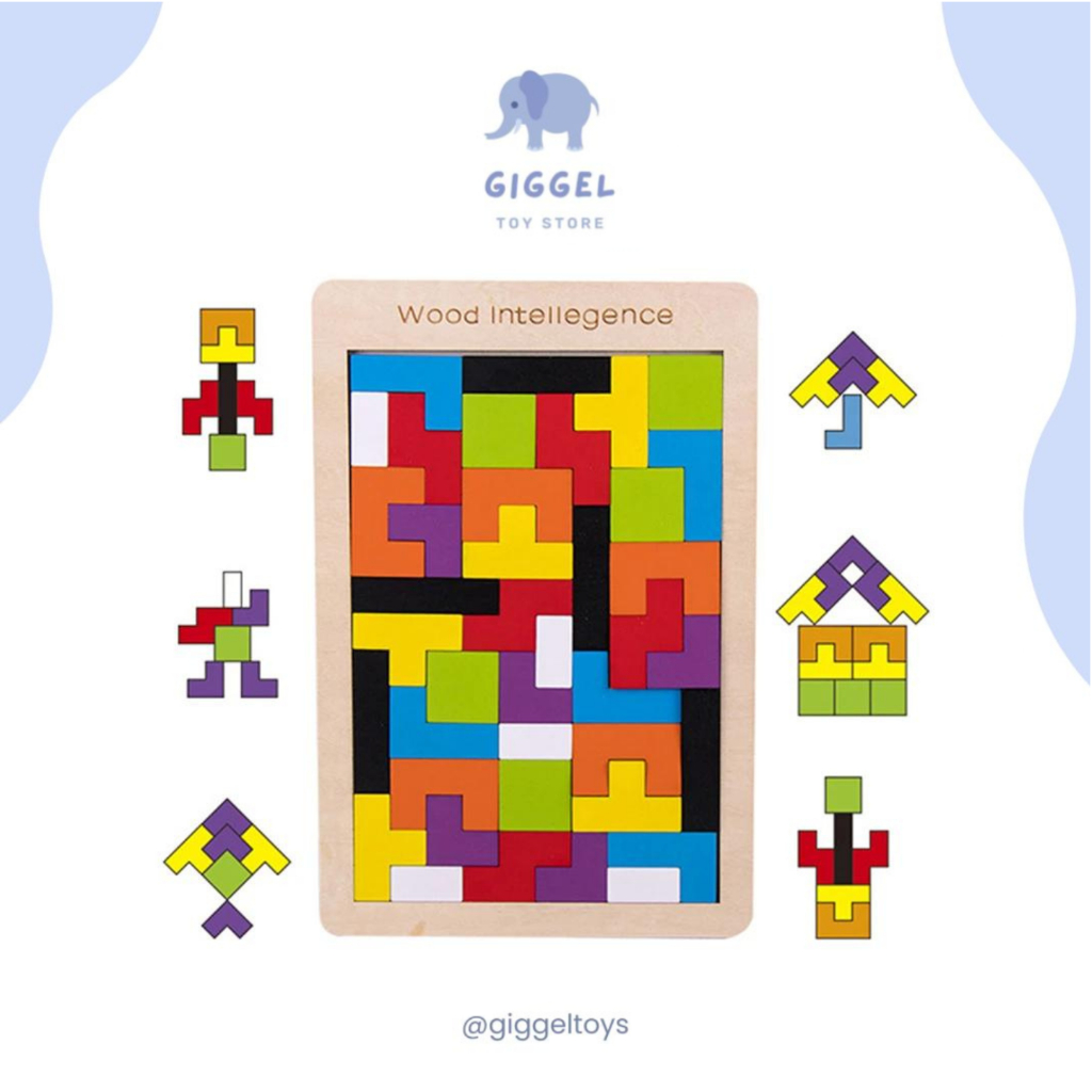 [ Giggel ] Mainan Edukasi Anak Tetris Kayu Russian Block Kids Wood Intellegence Tangram Tetris Brain Game / Mainan Tetris Edukatif Anak (ukuran 18 cm x 28 cm)