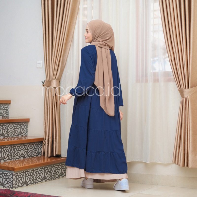 Midi Dress 5 Susun Busui Kerah Collar - navy