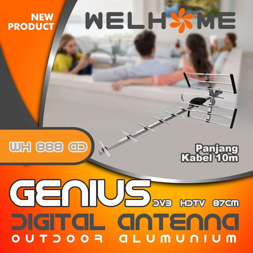 Antena Digital TV Bonus Kabel 10 Meter GENIUS Welhome WH888AD Original mantap