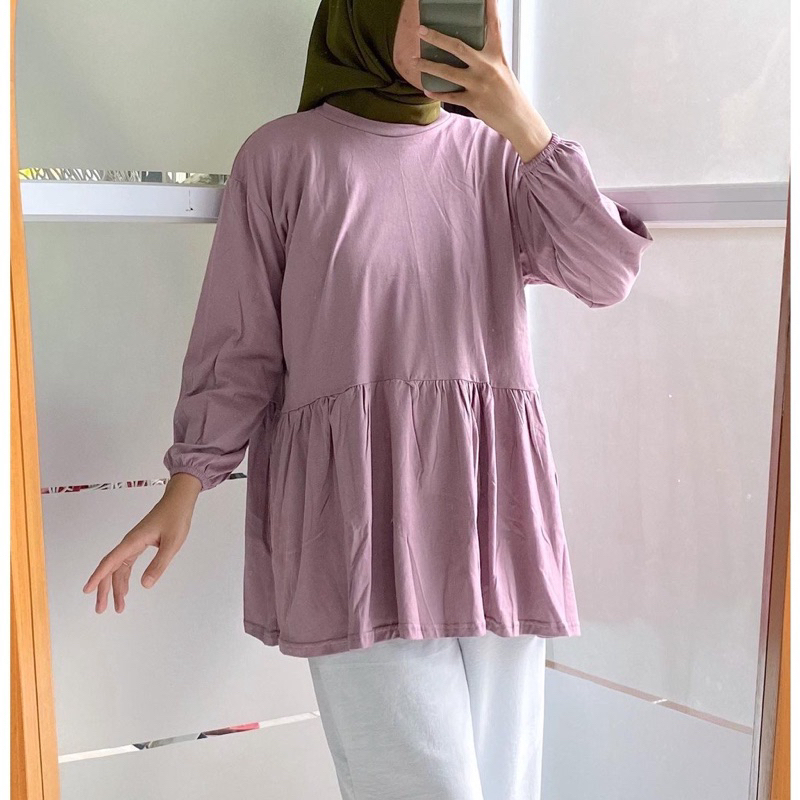 Kaos Lengan Panjang Oversize Top Nonbusui Busui Cotton Combed