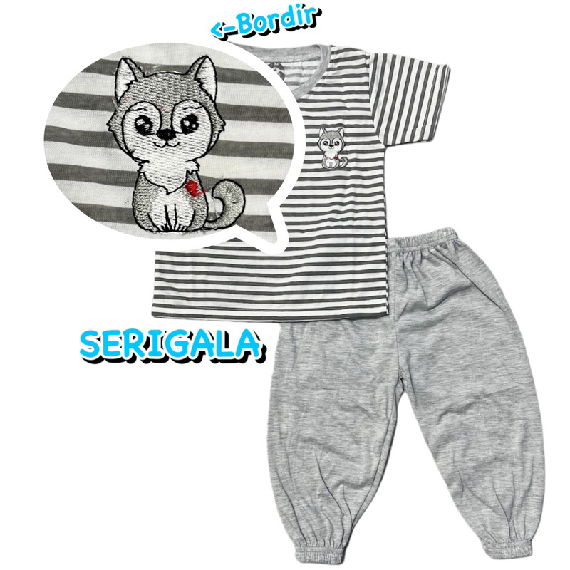 BAJU SETELAN CP JOGER FASHION OBLONG ANAK LAKI-LAKI/COWOK BAHAN KAOS KATUN BORDIR SALUR SERIGALA/WOLF