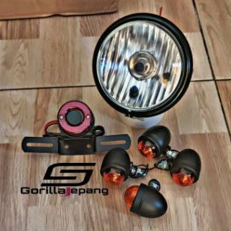 paket lampu depan motor custom jute pesek set sen acipi besi dan stopan bulat