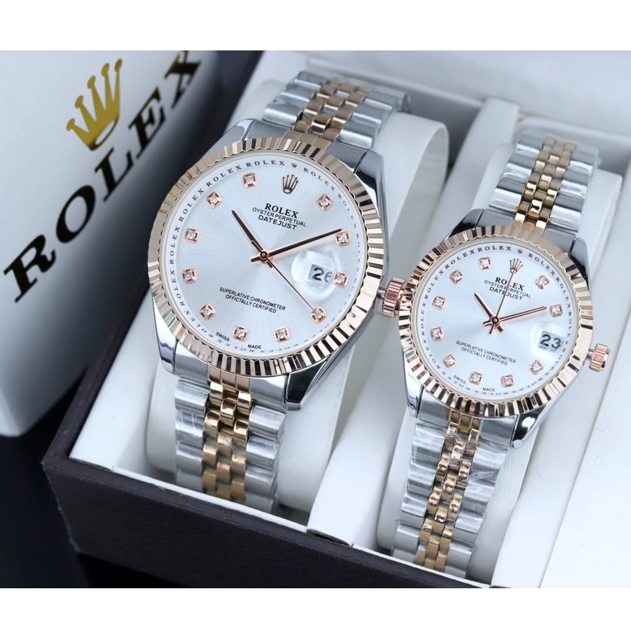 {COD✔️} PREMIUM Jam Tangan Fashion Couple ROLEX 225 - Tanggal Aktif - jam tangan cewek cowok terbaru