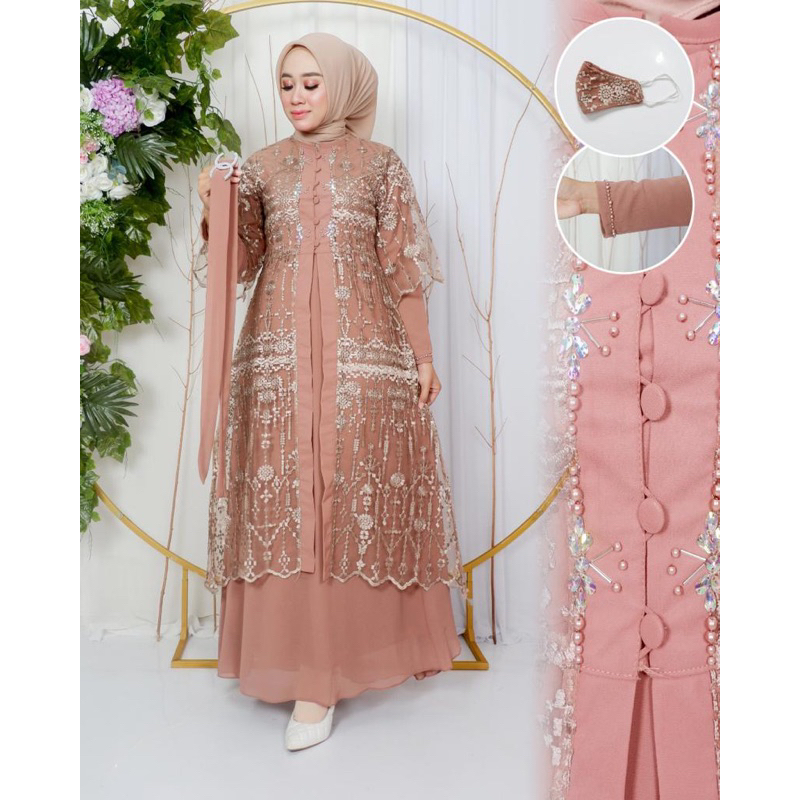 ADEENA DRESS - Dress Cardigan Lepas Pasang - Gamis Outher 2in1 - Gamis Pesta Mewah - Dress Kondangan - Dress wisuda - Baju Gamis Pesta Mewah