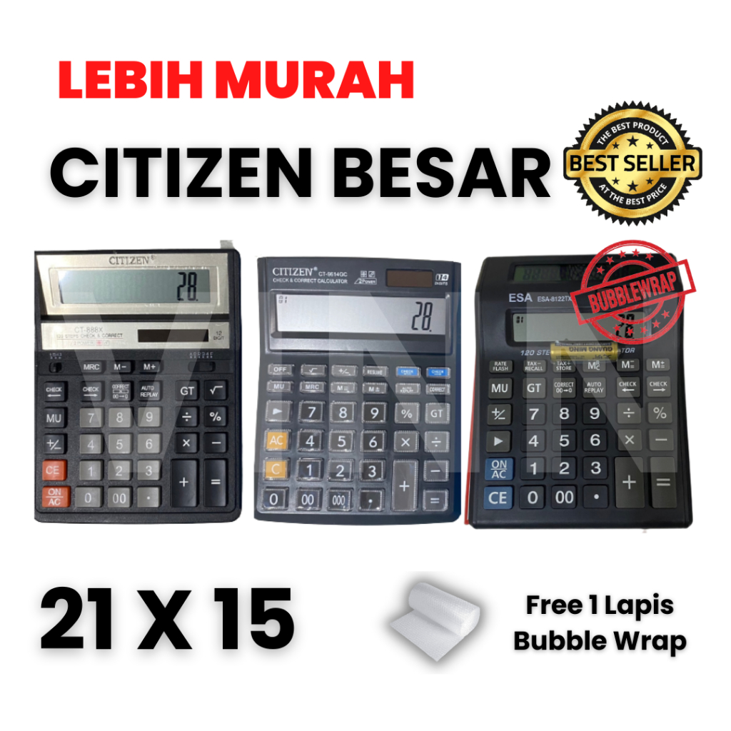 Kalkulator Check Besar CITIZEN ESA Dual Power /  Dua 2 Power - Kalkulator Check - Calculator Dagang - Kalkulator Warung - CITIZEIV