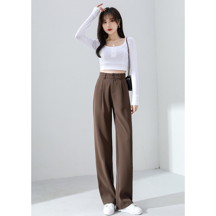 Warna Coklat Highwaist Loose Celana Setelan Wanita korean (S-XXL)