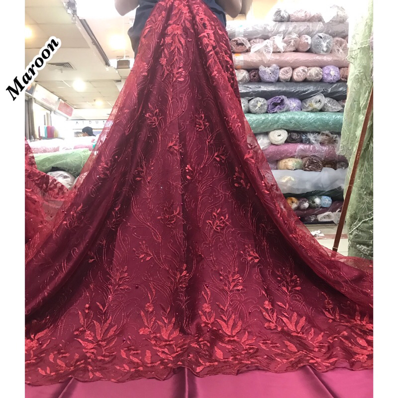 MURAH!!Kain bahan Tille akar mutiara bordir / bahan kebaya brokat tulle.