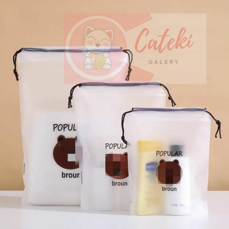 [CTK] TRAVEL POUCH SERUT Motif Beruang BEAR Lucu UNIK TRAVEL POUCH / Tas Serut / Travel Pouch Storage Make Up ORGANIZER TRANSPARAN SERBAGUNA