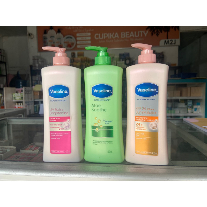 ALL SERIES || vaseline handbody lotion 400 ml healty bright || vaseline uv brightening 400 ml || vaseline pump aloe soothe 400 ml || vaseline spf 24pa ++++ sun polution 400 ml