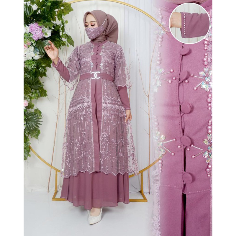 ADEENA DRESS - Dress Cardigan Lepas Pasang - Gamis Outher 2in1 - Gamis Pesta Mewah - Dress Kondangan - Dress wisuda - Baju Gamis Pesta Mewah