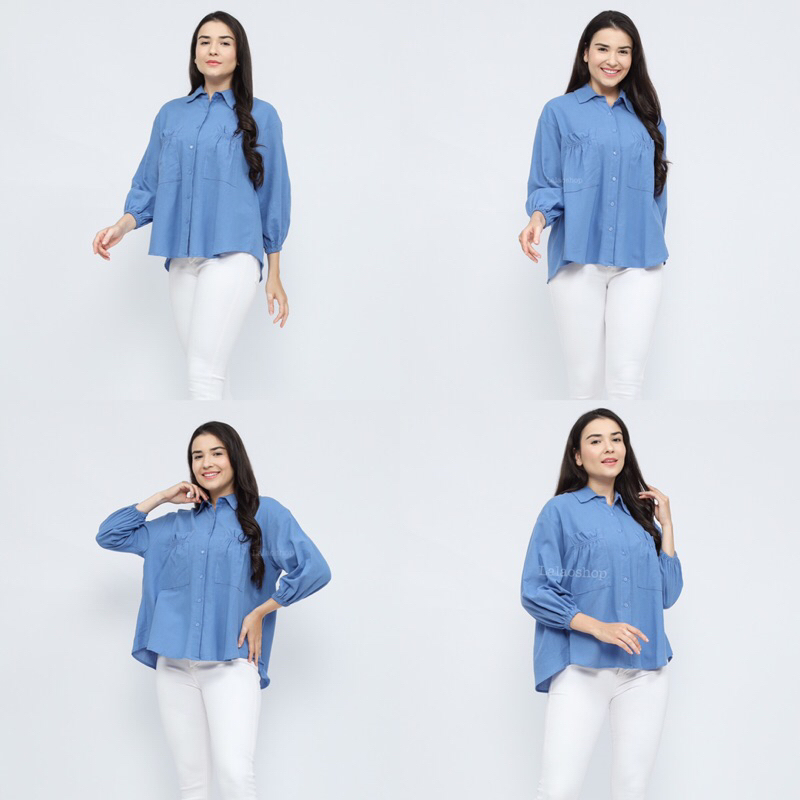 Gladis Pocket Serut Linen Shirt | Kemeja Kerja Premium Wanita | Kemeja Hangout |  Kemeja Kuliah |