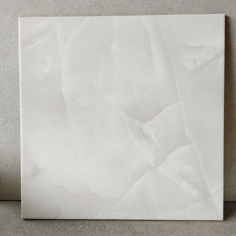 Keramik Lantai Glossy 40x40 MOTIF MARMER WHITE ABU MUDA