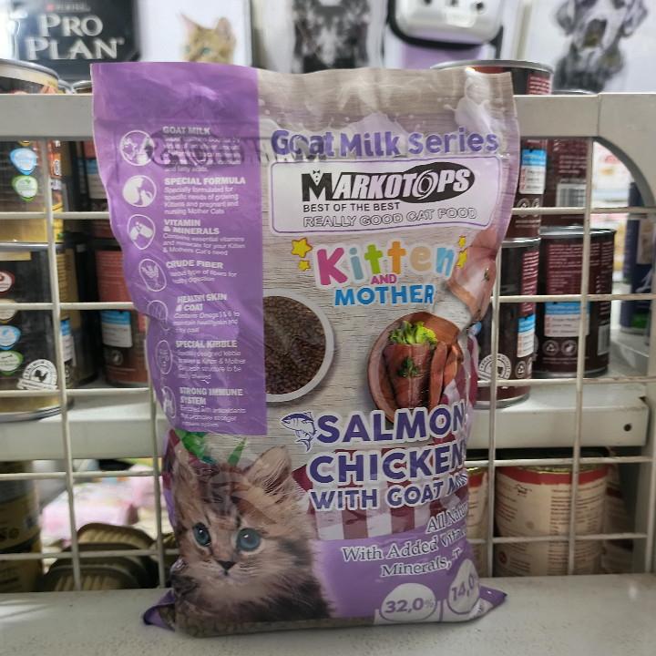 ( 5 PCS ) Makanan Kucing Markotops Kitten &amp; Mother Salmon Chicken With Goat Milk Kemasan 1KG