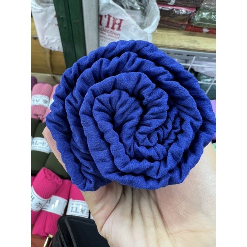 Pashmina Plisket Biru Bca Premium || Pashmina Biru Elektrik Plisket Biru Elektrik || Hijab Pegawai B