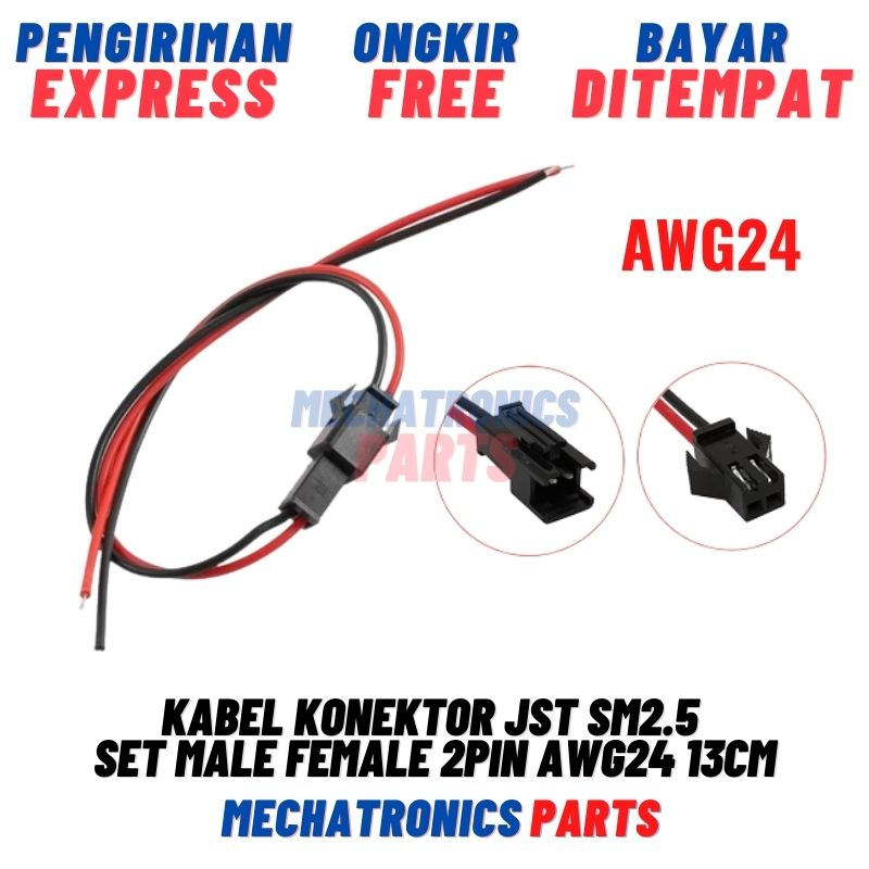 Kabel Konektor JST SM2.5 Set Male Female 2Pin AWG 13cm Soket Terminal SM 2.5 2 Pin 2P