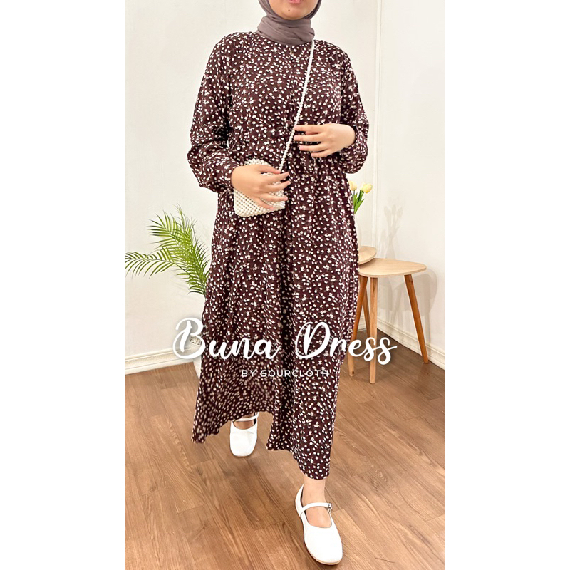 BUNA DRESS - Baju Gamis Motif Bunga Busui Friendly