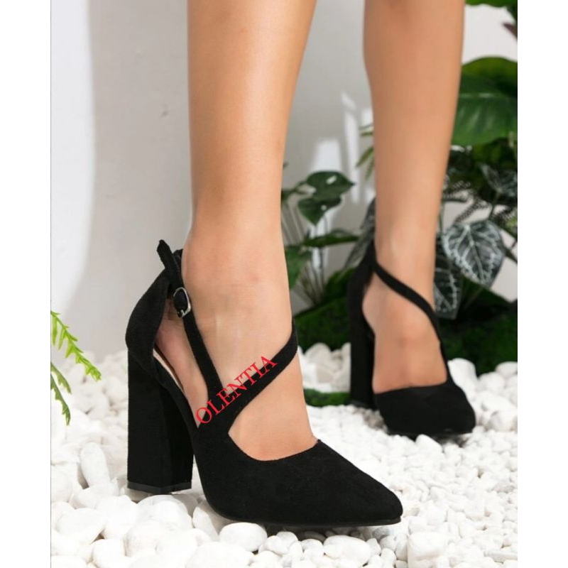 Sepatu Wanita heels tahu 9cm suede KH 03