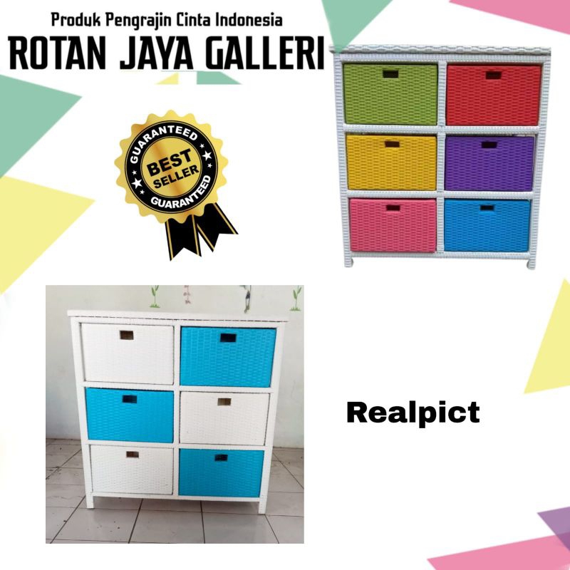 lemari laci rotan sintetis 6 laci atas