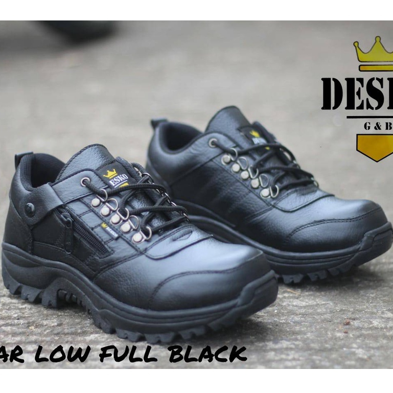 ENOZ X AXE - Sepatu Safety Low Boots Pria Kulit Asli Original Sepatu Sefty Bots Ujung Besi Tracking Touring Adventure Cowok Keren Branded Casual Kasual Formal Kerja