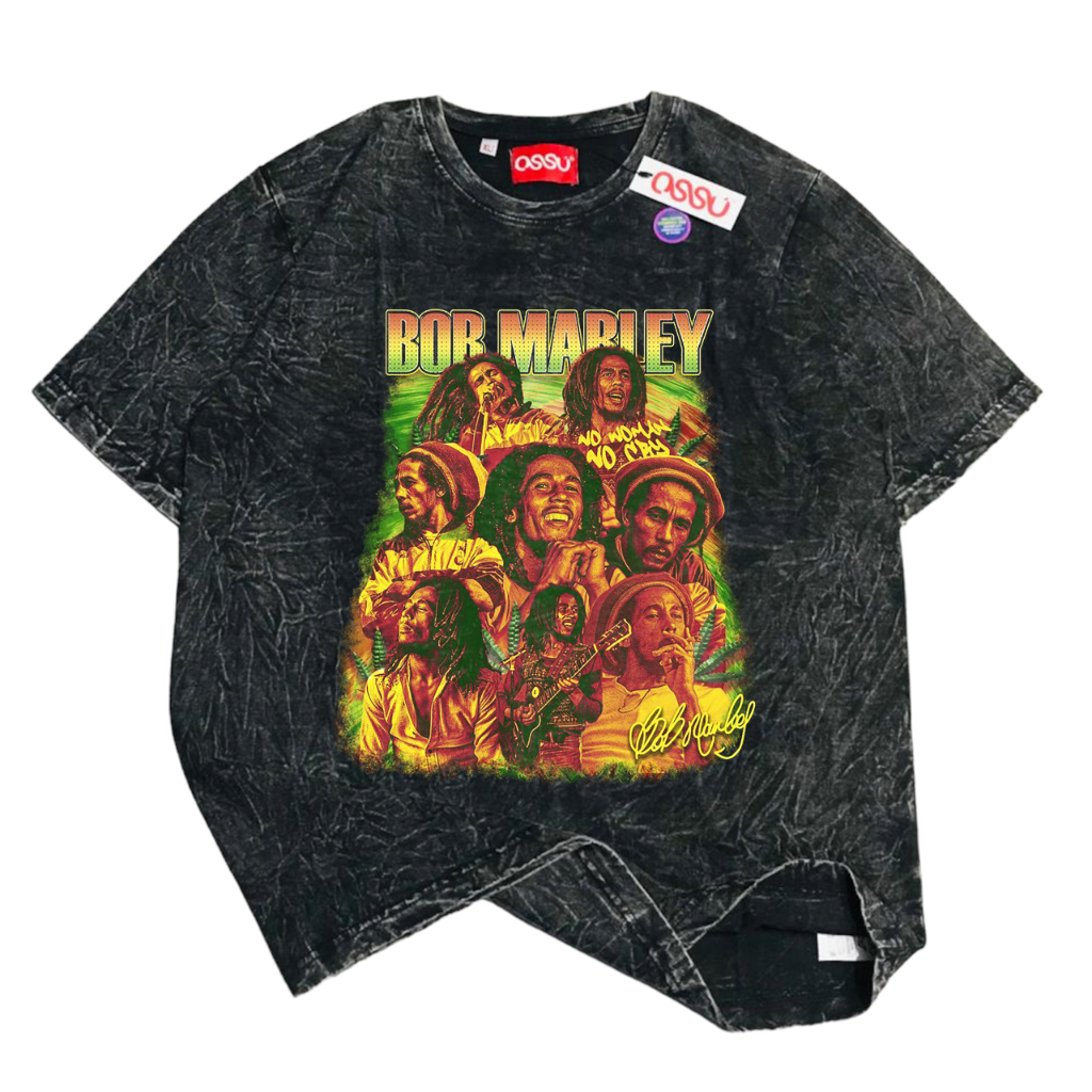 HAPI BASIC "BOB MARLEY" T-Shirt | Regular T-shirt | Stone Wash Washing Washed  | Kaos MUSIK Vintage 