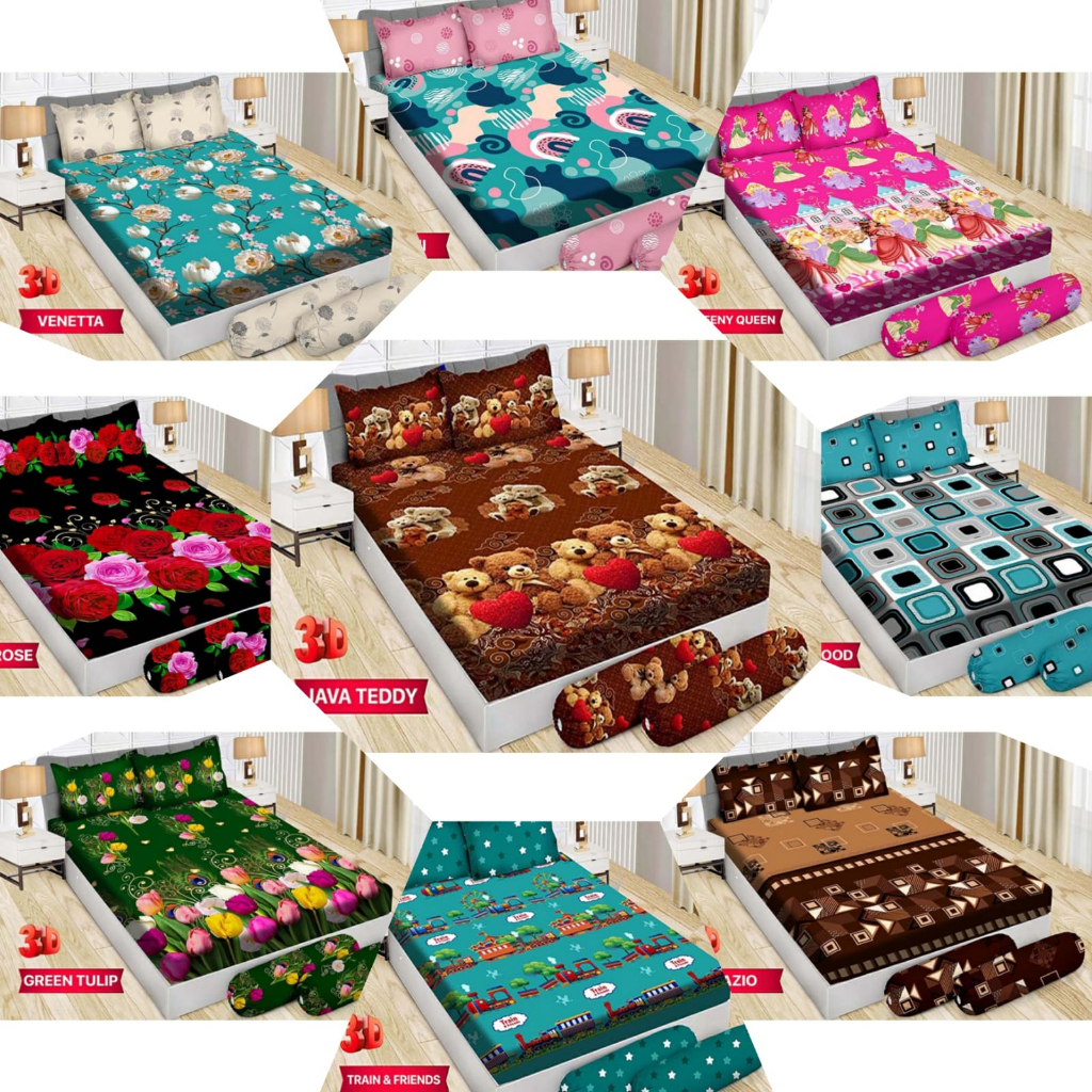 BONITA - Sprei/Seprai Bonita Rumbai & Selip 2 In 1 Double Bed Super Single Motif Fullprint | 120x200