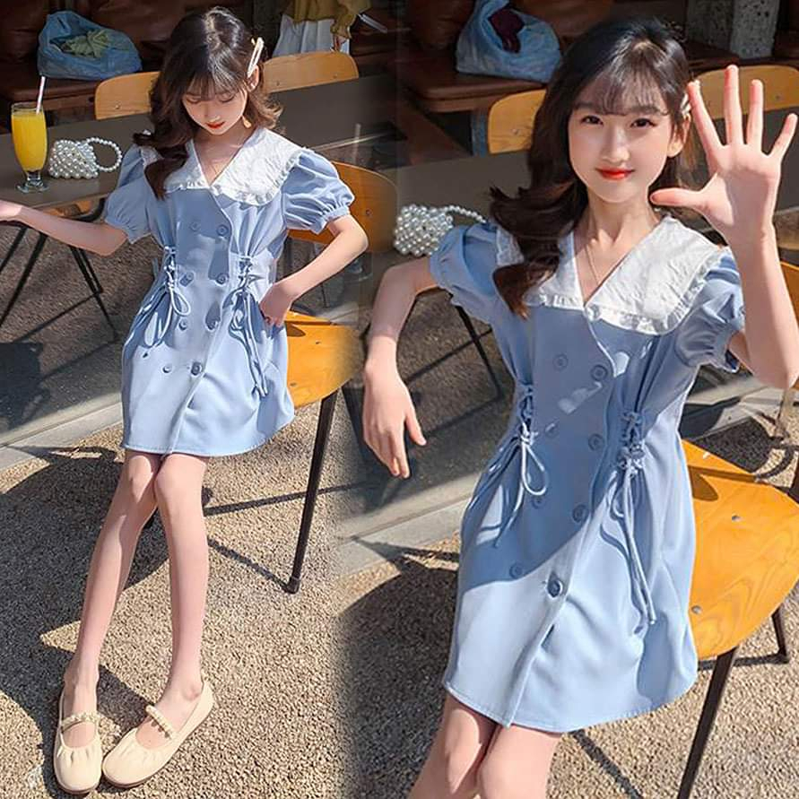 Dress Model Korea Anak Perempuan Pastel Blue