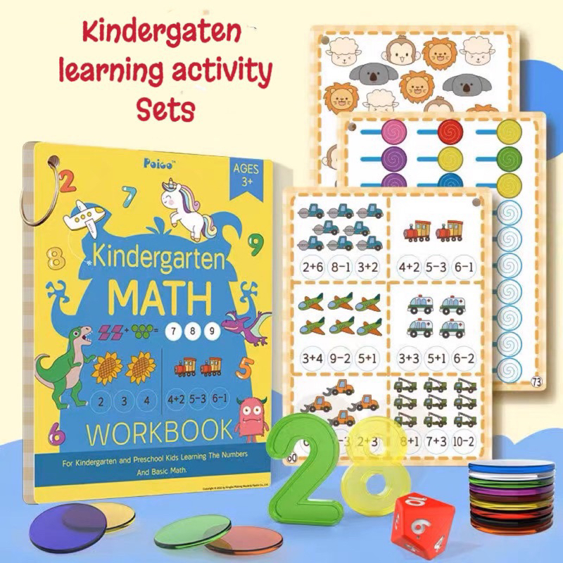 kindergaten math workbook set activity perlengkapan belajar matematika mengenal angka waktu untuk anak tk balita - kado anak - hadiah anak