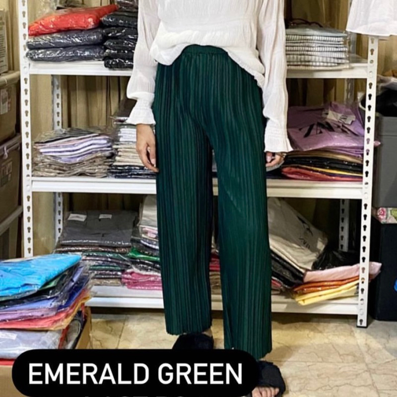 Jual Pleats Bangkok Celana Plisket Emerald Green Shopee Indonesia