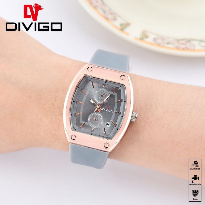 (Terima Cod)Jam Tangan Wanita Divigo Crono Variasi Tanggal Aktif Strap Rubber/Karet(Dikirim Dari Jakarta)Murah Top1)