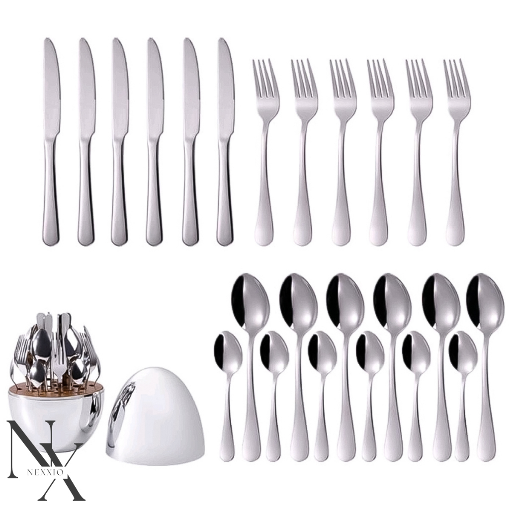 NEXXIO Egg Spoon Gold / sendok emas telor / Sendok Sultan Gold / cutlery set / Peralatan Makan Gold Silver /sendok gold / Sendok makan pakai tutup / sendok emas viral / telor emas