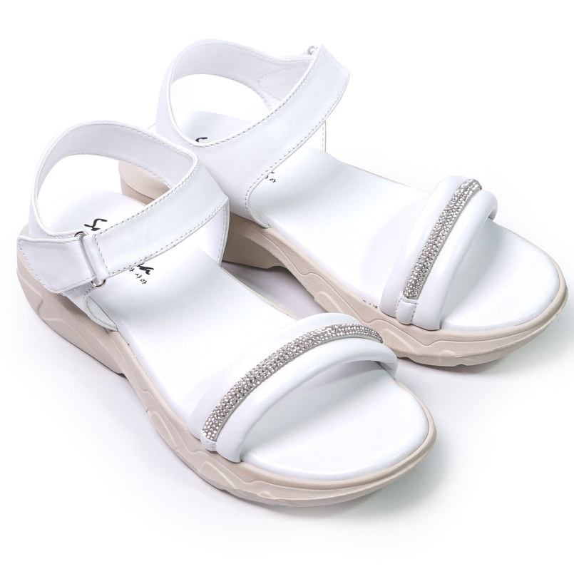 SARASARA YUK - MAYA Sepatu Sandal Wanita Size 36 - 40 Sendal Wedges Sara Model Blink Tali Strap Belakang Hak Tinggi Sole 4cm Sandal Gunung Velcro 37 38 39 Warna Putih White Belleza Kekinian Premium Terbaru Shoes Ori Original Mall Official Store