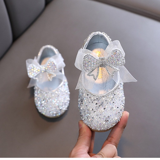 SH16-Sepatu Pesta Anak Perempuan Flat Import Blink Aksen Pita Lace Mutiara