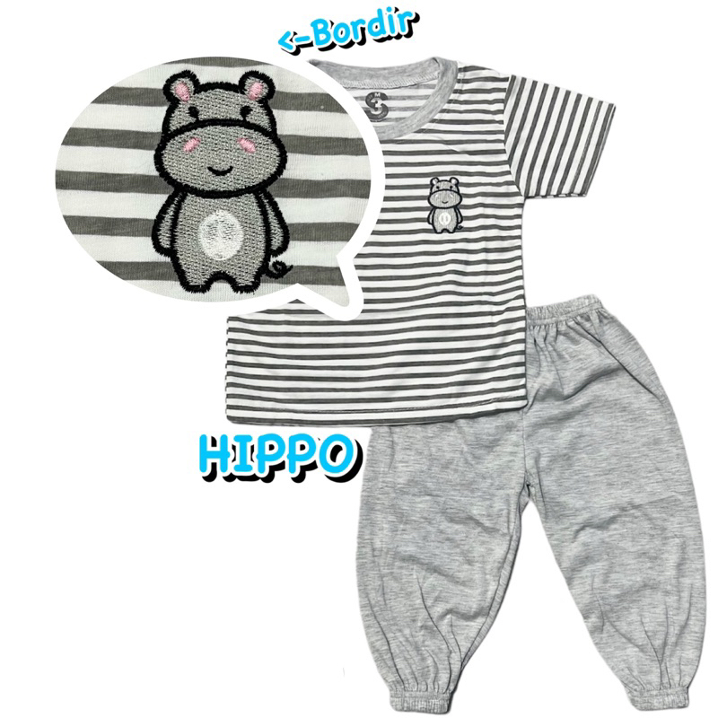 3S YEYA - BAJU SETELAN CP JOGER FASHION OBLONG ANAK LAKI-LAKI/COWOK BAHAN KAOS KATUN BORDIR SALUR HIPPO/BADAK