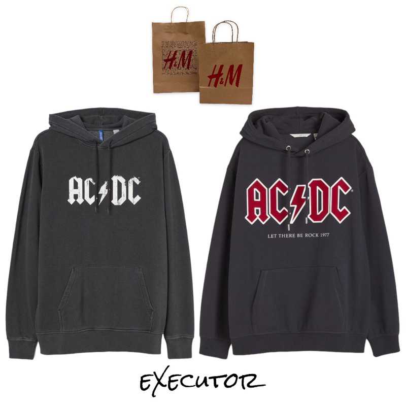 ( 8.8 ) Hoodie H&amp;M Unisex Sablon ACDC Dark Grey Abu Gelap, Flecee Katun Lembut Tebal, Free Papperbag