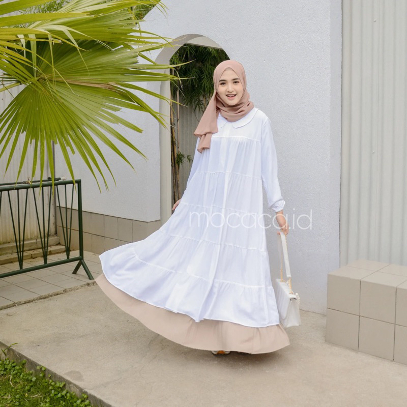 Midi Dress 5 Susun Busui Kerah Collar - putih bersih pure white