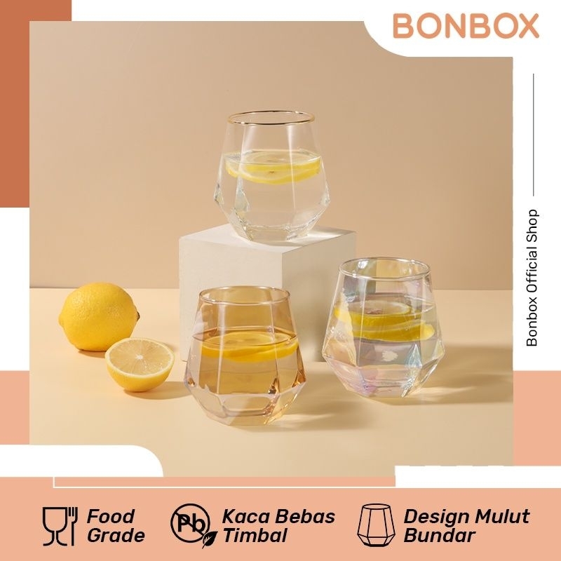 Jual BONBOX Gelas Kaca Heksagonal Diamond Gelas Minum Estetik Berwarna ...