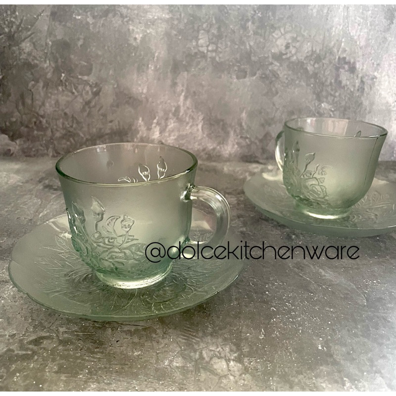 Tea Cup & Saucer Rosaline Kaca Beling Corak Kembang Set isi 4 6