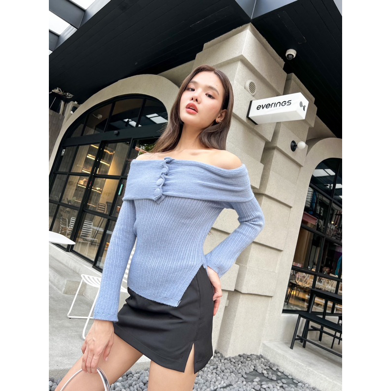 Villa Top (Korean Knit Button Off Shoulder Sabrina Top Import)