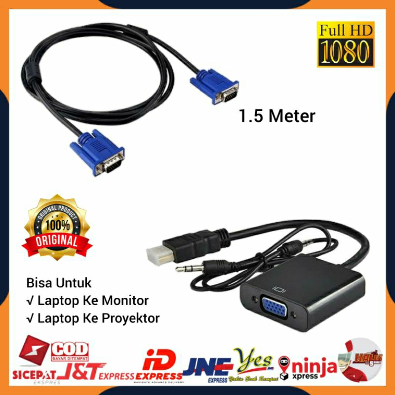 [COD] KABEL VGA TO VGA DIGITAL 1.5M + ADAPTER KONVERTER KONEKTOR HDTV TO VGA WITH AUDIO CONVERTER / UNTUK PS3 LAPTOP KE PROYEKTOR &amp; MONITOR