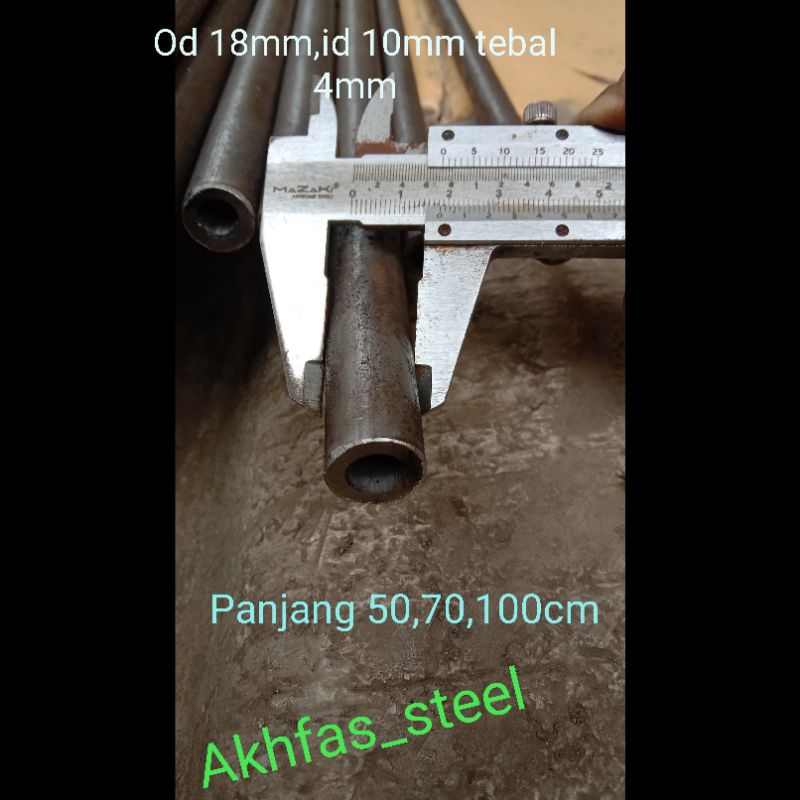 Pipa besi seamles Od 18,id 10mm tebal 4mmx50,70,100cm