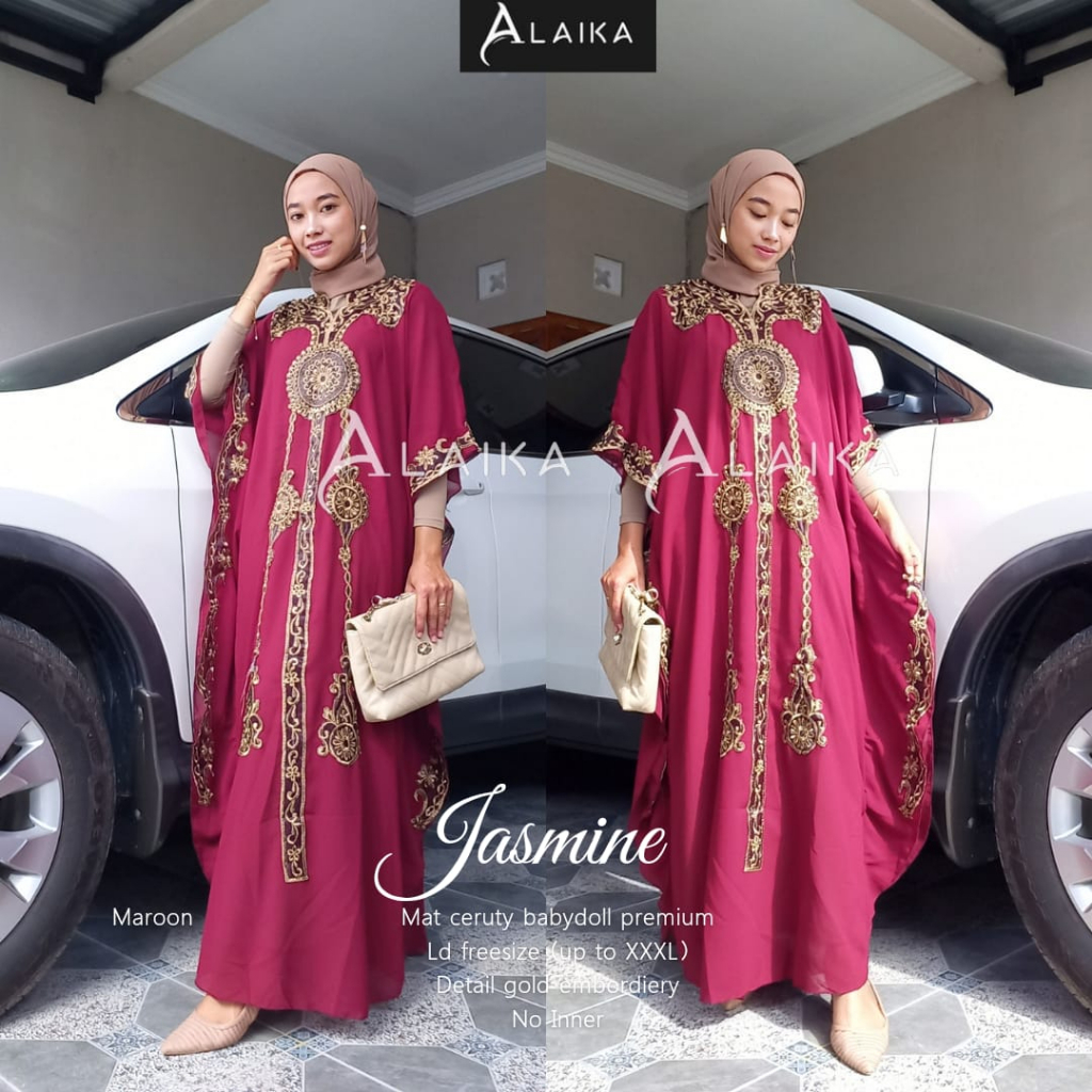 Jasmine Kaftan Bordir Jumbo Kaftan Lebaran Original Produk By Alaika