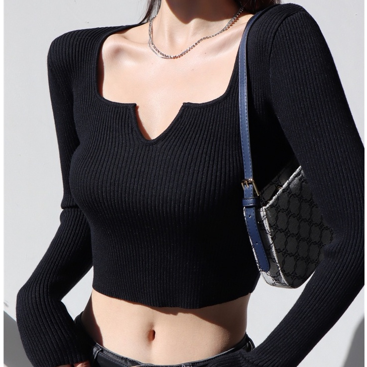 【MISSHONEY】Slim-fit Scoop Neck Rib-knit Crop Tee 7287