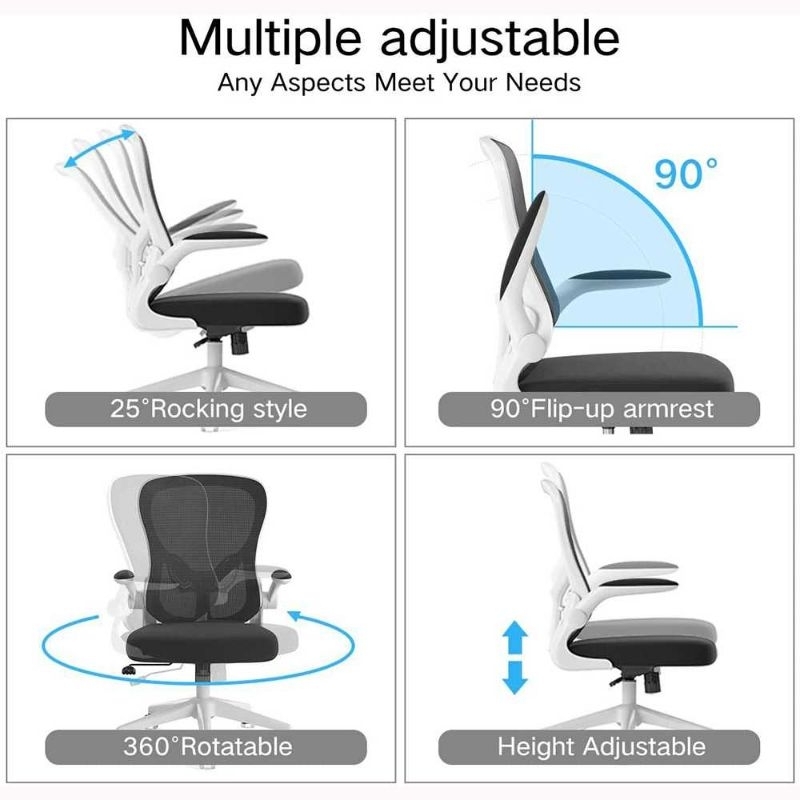 HBADA Kursi Kantor Mesh Ergonomic Office Chair Flip-up Arms - HDNY163WM