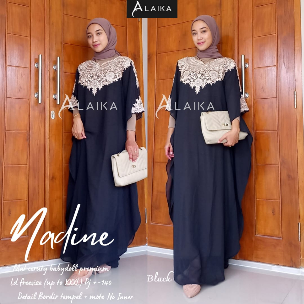 Nadine Kaftan Abaya Muslim Mat Ceruty Babydoll Premium Original Produk By Alaika